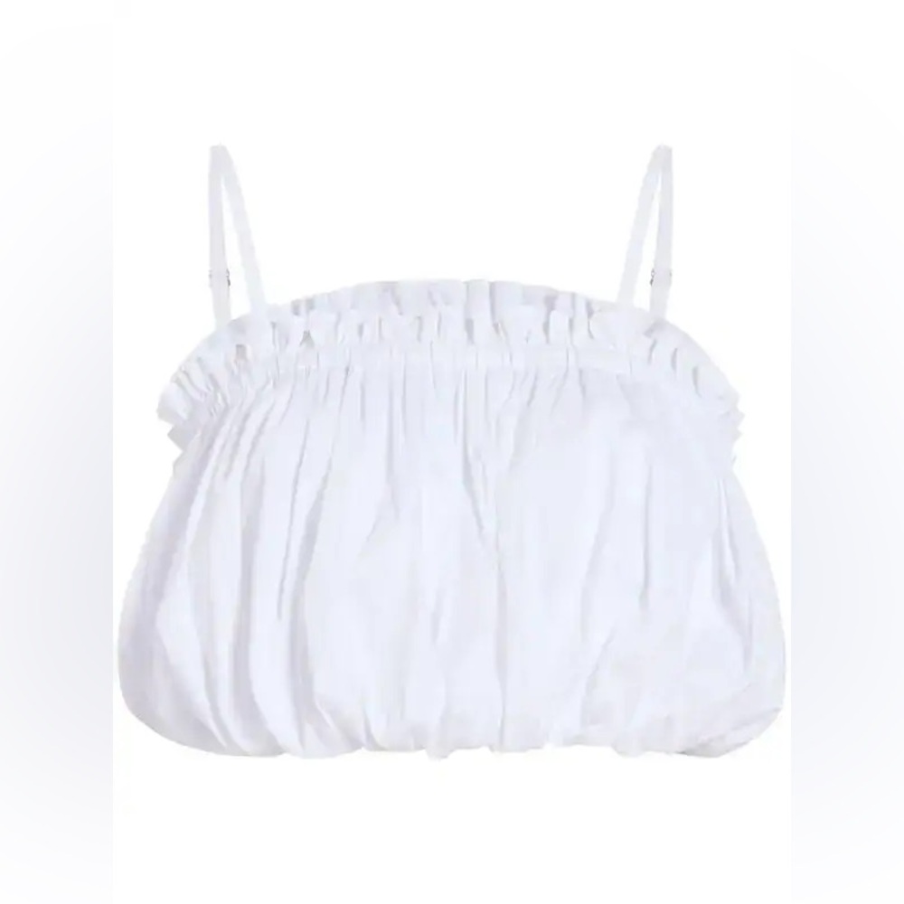 Cinq a Sept Ivee Puffball White Cropped Cotton Top, size XS - Picture 2 of 9